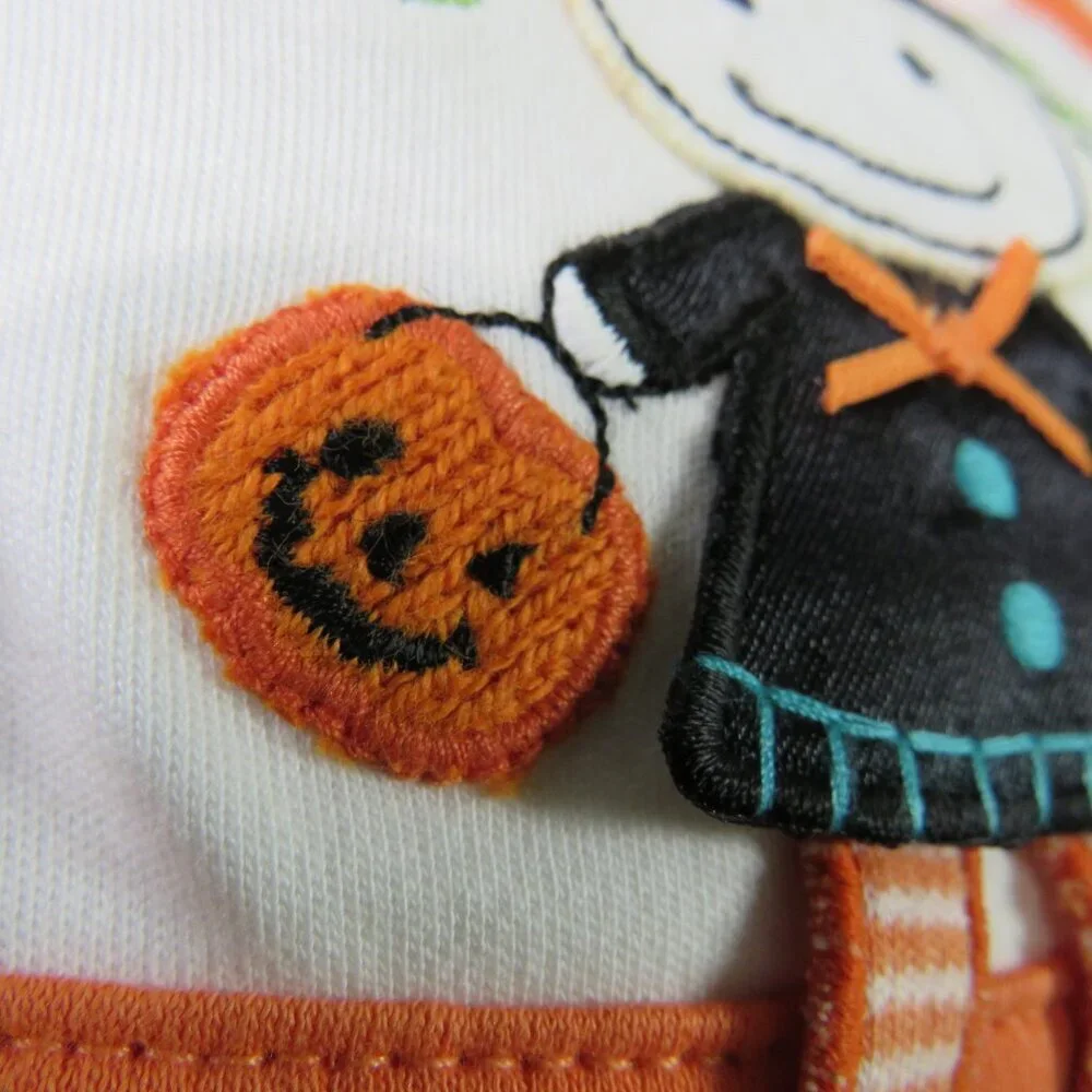Baby Bib My First Halloween w embroidered witch, black cat & jack-o'-lantern